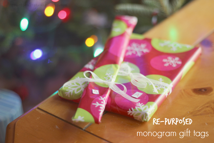 monogram gift tags re-purposed