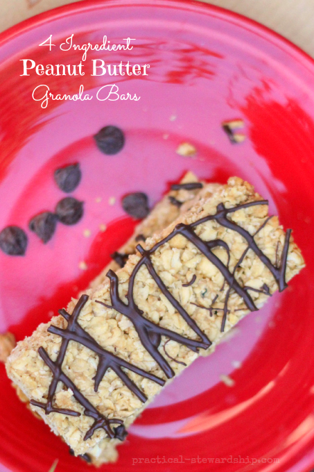 4 Ingredient Peanut Butter Granola Bars with Chocolate Chips