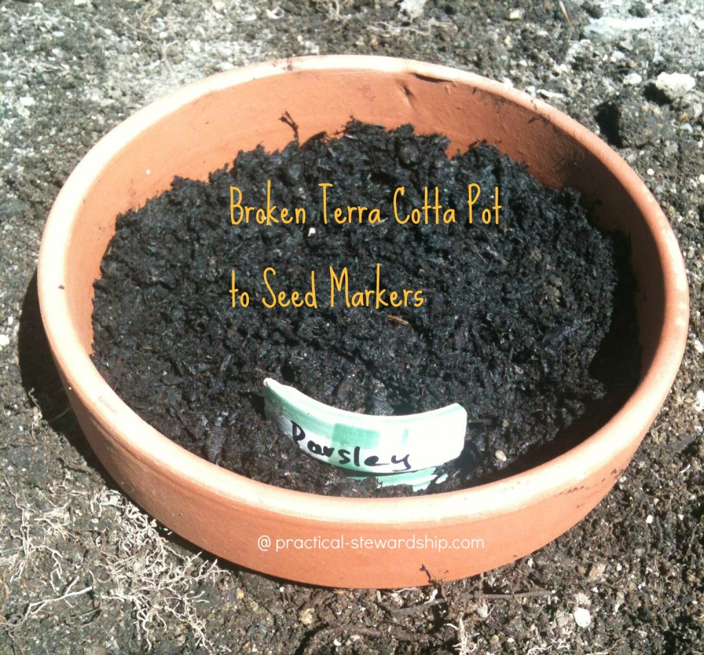 Re-purposed Broken Terra Cotta Pot to Seed Marker