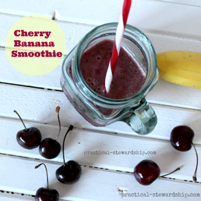 Cherry Banana Smoothie in a Mason Jar Glass