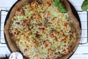 Basil Pesto Pizza with a Sourdough Crust