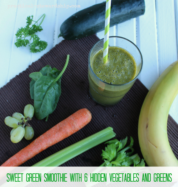 Sweet Green Smoothie with 6 Hidden Vegetables and Greens
