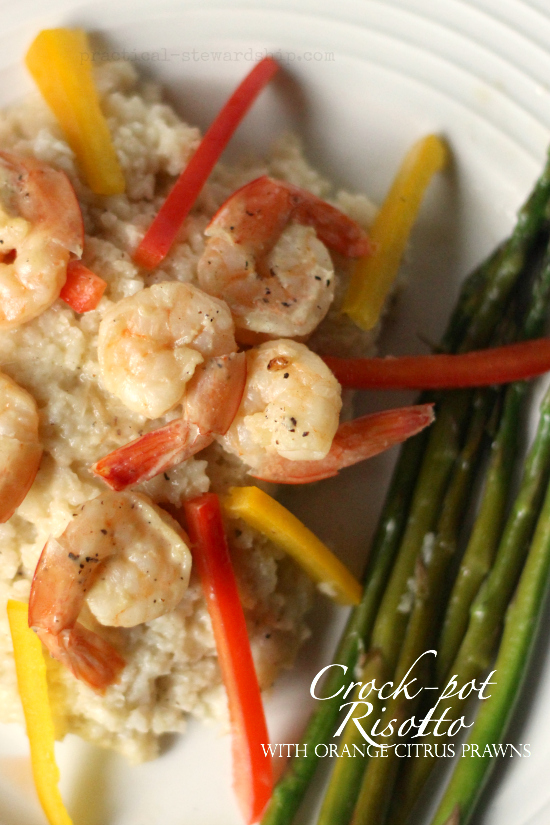 Crockpot Risotto with Citrus Prawns, Asparagus, & Bell Pepper Recipe