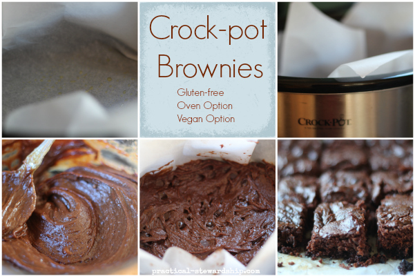 Crock-pot Brownie Collage, Vegan option, gluten-free, oven baked option