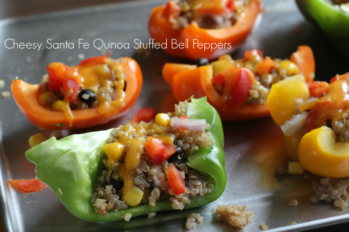 Cheesy Santa Fe Quinoa Stuffed Bell Peppers