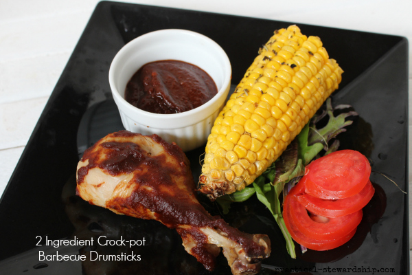 2 Ingredient Crock-pot Barbecue Drumsticks with Corn