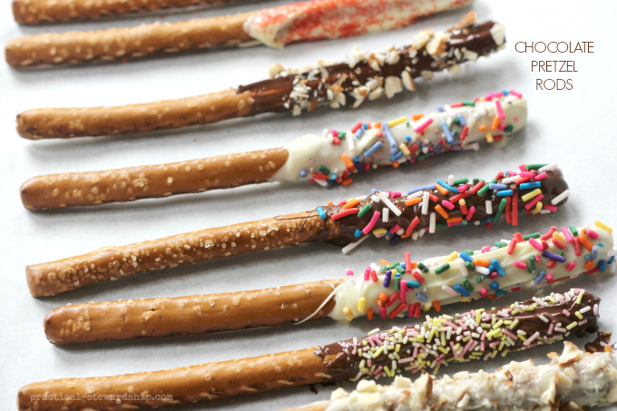 CHOCOLATE PRETZEL RODS with Sprinkles | practical-stewardship.com