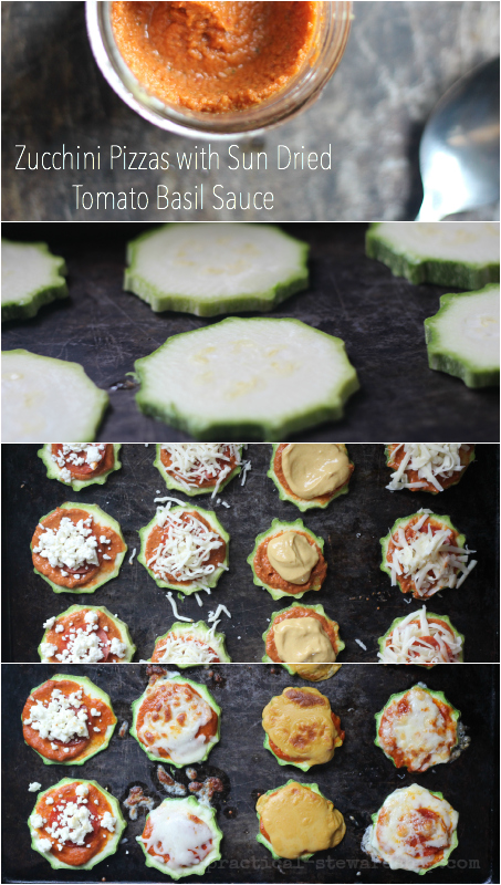 Zucchini Pizzas and Sun Dried Tomato Basil Sauce Collage