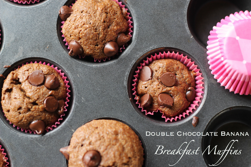 Double Chocolate Banana Breakfast Muffins Recipe Above